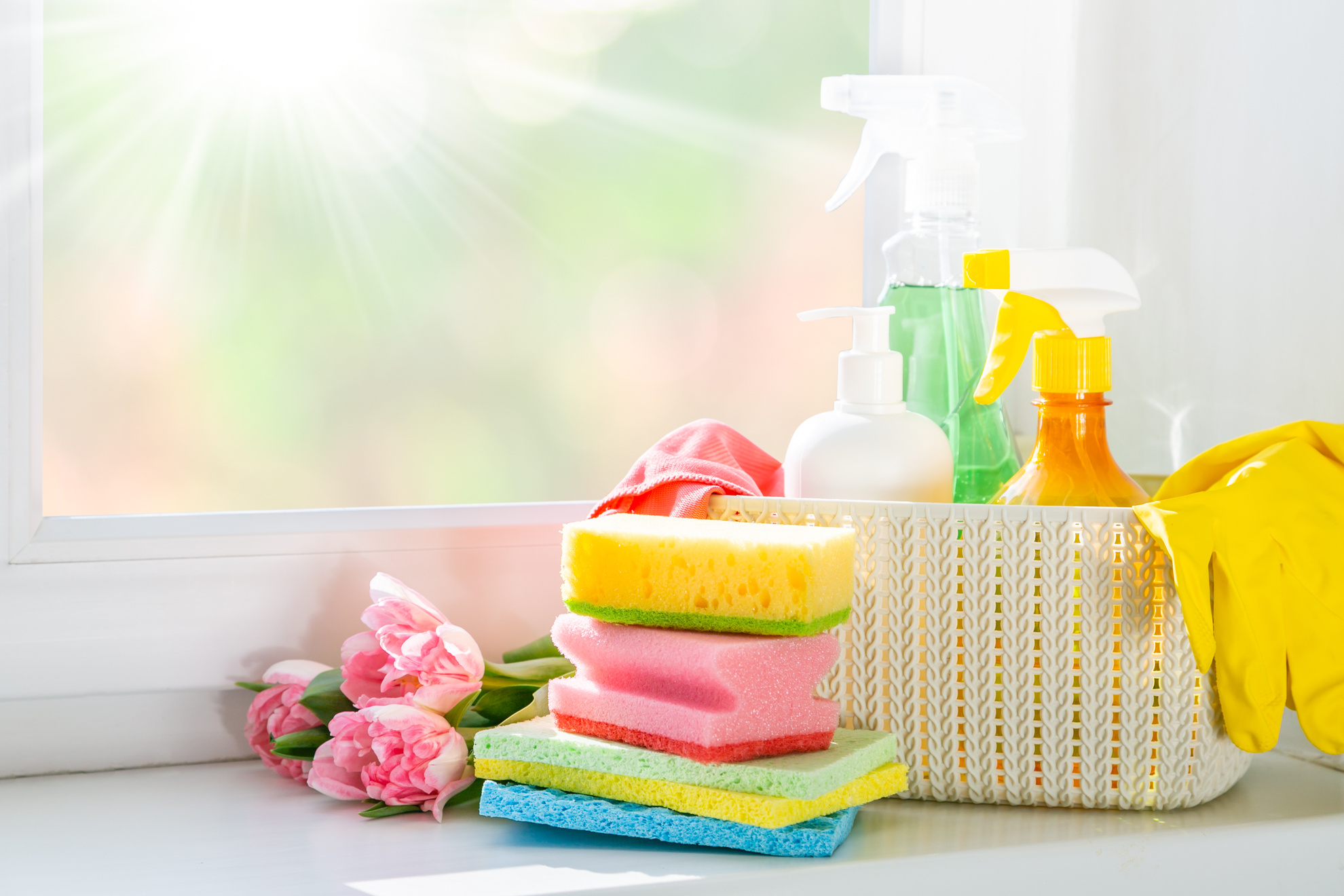 Spring Cleaning Concept - Cleaning Products, Gloves